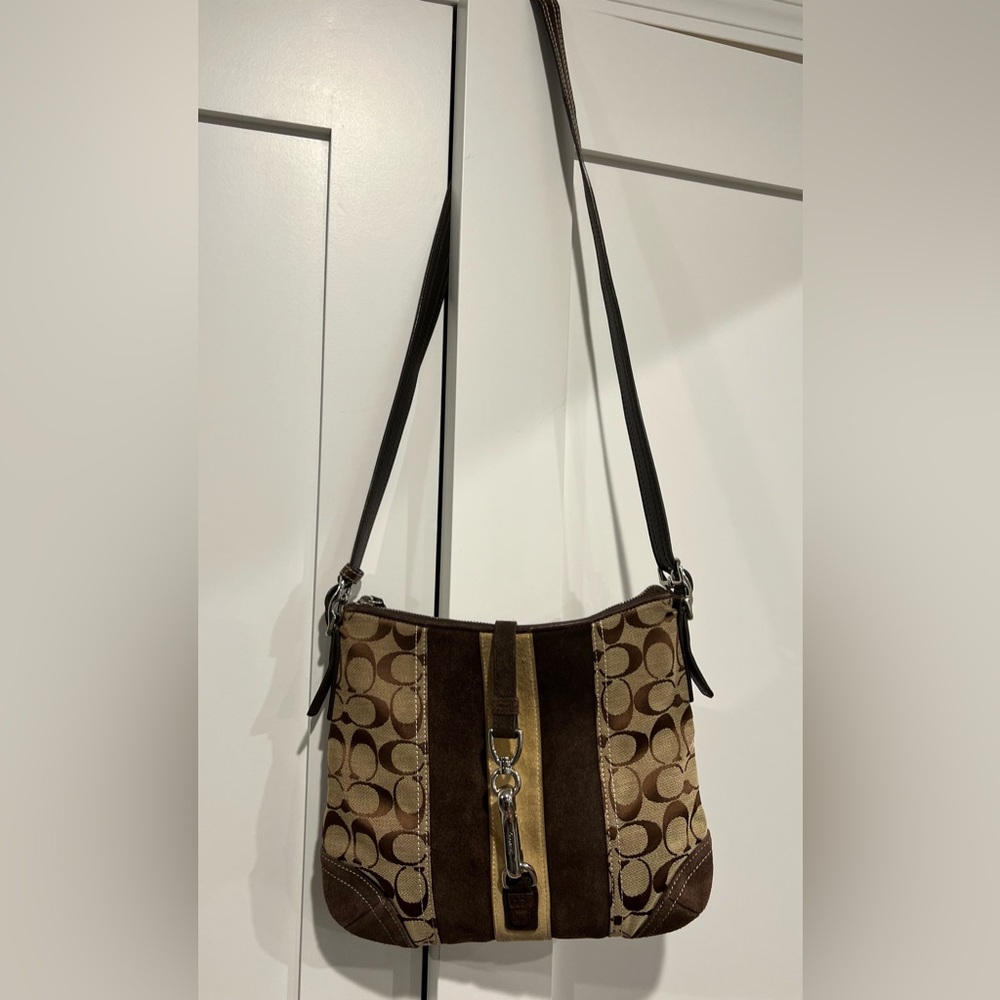EUC! Coach Signature Hobo Handbag With Suede Stripe